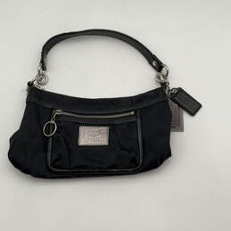 Womens Black Signature Print Bag Charm Inner Pocket Zipper Handbag