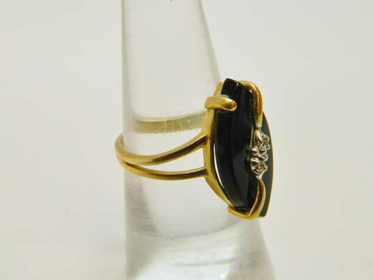 Vintage 14K Yellow Gold Onyx & Diamond Accent Ring 3.2g image number 3