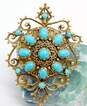 Vintage 12K Yellow Gold Filigree Sleeping Beauty Turquoise Pendant Brooch 12.6g image number 1