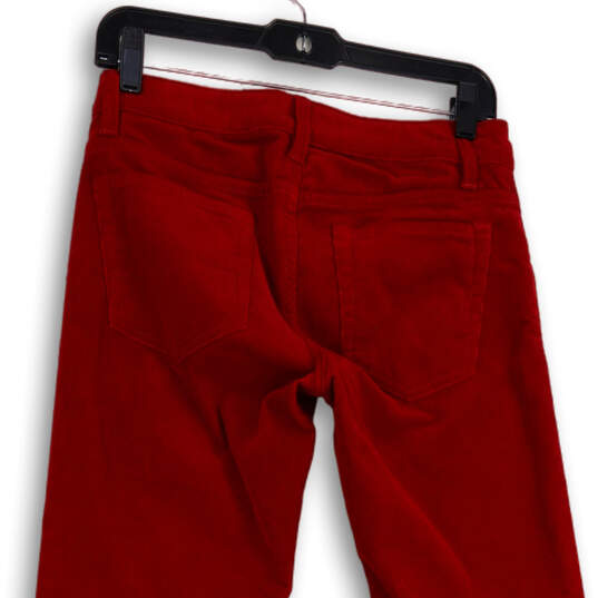 Womens Red Corduroy Flat Front Straight Leg Ankle Pants Size 4 image number 4