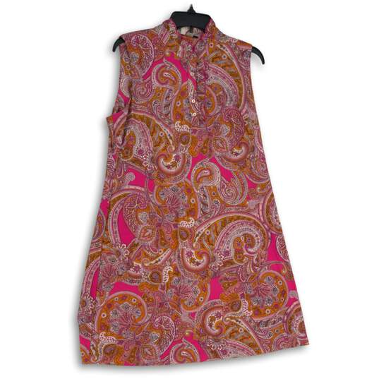 Womens Pink Orange Paisley Henley Neck Sleeveless Shift Dress Size 14 image number 1