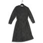 Womens Black White Long Sleeve Spread Collar Tie Waist Fit & Flare Dress Sz 18W image number 2