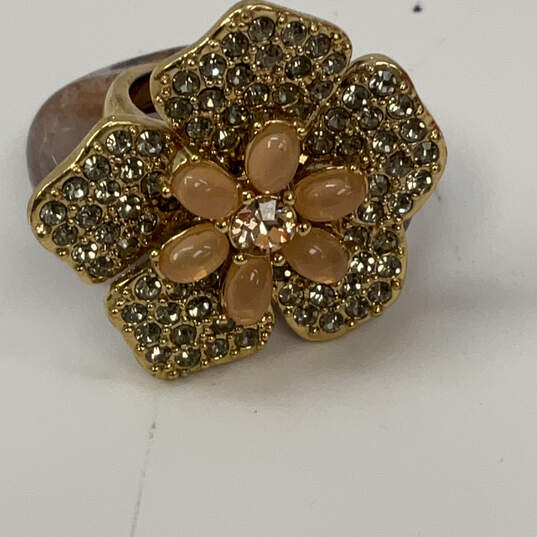 Designer J. Crew Gold-Tone Clear Rhinestone Flower Shape Band Ring image number 1