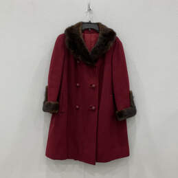 Womens Red Brown Welt Pocket Long Sleeve Button Front Overcoat