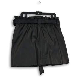 NWT Womens Black Leather Flat Front Tie Waist Slash Pocket A-Line Skirt Size L alternative image