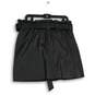 NWT Womens Black Leather Flat Front Tie Waist Slash Pocket A-Line Skirt Size L image number 2