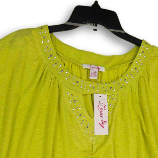 NWT Womens Yellow Embellished Round Neck Short Sleeve Blouse Top Size 14/16 image number 3