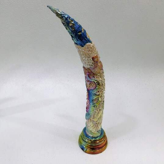 Vintage Iridescent Dragon Pattern Faux Carved Horn Statues Decor image number 3