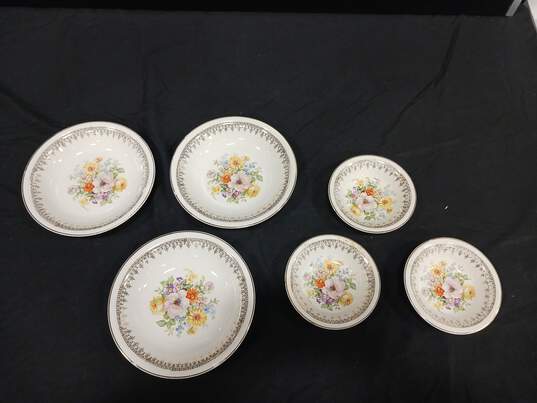 6PC Edwin M. Knowles China Floral Pattern Assorted Sized Bowl Bundle image number 2
