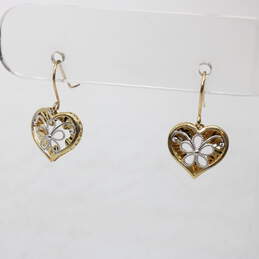 14K Yellow & White Gold Heart Earrings-1.2g