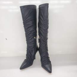 Louise et Cie Vila Black Leather Ruched Stilleto Heel Boots Women's Size 7.5 alternative image