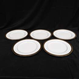 Bundle of 5 Mikasa Crown Jewel Gold Trimmed Bone China Dinner Plates
