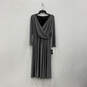 NWT Womens Silver 3/4 Sleeve V Neck Shimmery Pleated Wrap Dress Size L image number 1