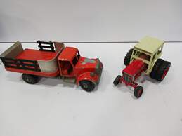 Bundle of 2 Vintage Red Large Toy Trucks/Tractors