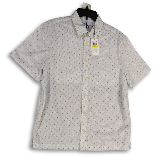 NWT Mens White Navy Printed Short Sleeve Pocket Button-Up Shirt Size Medium image number 1
