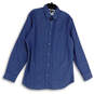 Mens Blue Abstract Long Sleeve Collared Regular Fit Button-Up Shirt Size XL image number 1