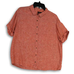 Womens Orange Short Sleeve Spread Collar Button-Up Shirt Size Medium