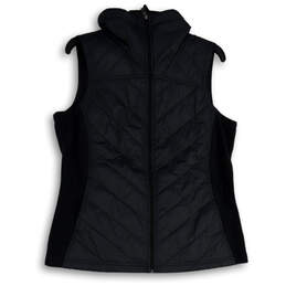 Womens Black Sleeveless Mock Neck Full-Zip Quilted Vest Size Large