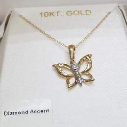 10K Gold Diamond Accent Butterfly Pendant Necklace W/Box 1.1g