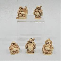 Happy Laughing Buddha Ivory Resin Figurines Set of 5 2 Inch