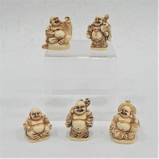 Happy Laughing Buddha Ivory Resin Figurines Set of 5 2 Inch image number 1