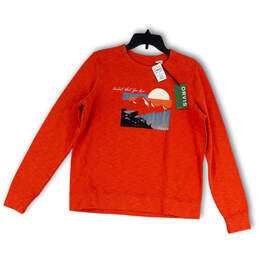 NWT Mens Orange Garphic Print Long Sleeve Pullover Sweatshirt Size Medium