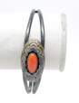 Vintage Navajo Style Signed Coral Stamped Cuff Bracelet 11.5g image number 4