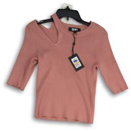 NWT Womens Pink Ribbed 3/4 Sleeve Cut-Out Blouse Top Size Small alternative image