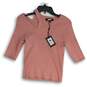 NWT Womens Pink Ribbed 3/4 Sleeve Cut-Out Blouse Top Size Small image number 2
