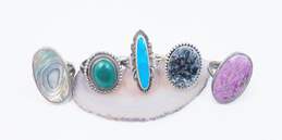 Variety 925 Sterling Silver Abalone Malachite & Faux Turquoise Multi Stone Rings 31.0g
