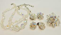 Vintage Aurora Borealis Silver Tone Necklaces, Clip On Earrings & Brooch 89.7g