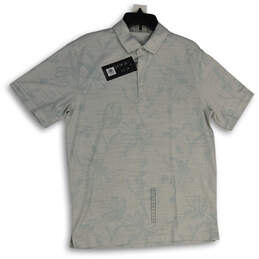NWT Mens White Pale Blue Floral Short Sleeve Golf Polo Shirt Size M