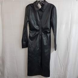 Steve Madden McClain Long Sleeve Black Faux Leather Midi Shirtdress Size 4
