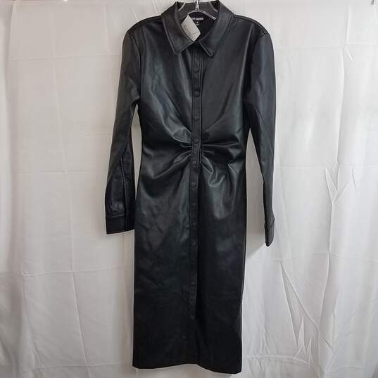 Steve Madden McClain Long Sleeve Black Faux Leather Midi Shirtdress Size 4 image number 1