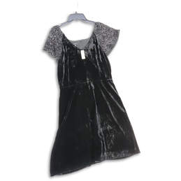 NWT Womens Black Sequins V-Neck Short Sleeve Back Zip A-Line Dress Size 14P