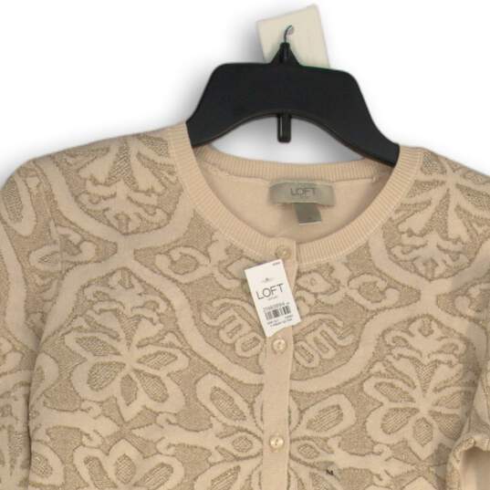 NWT Loft Womens Cream Floral Long Sleeve Button Front Cardigan Sweater Size M image number 3