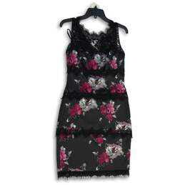 White House Black Market Womens Pink Black Floral Lace Sheath Dress Size 4