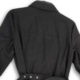 Womens Black Regular Fit Roll Tab Sleeve Zip Front Shirt Dress Size Large