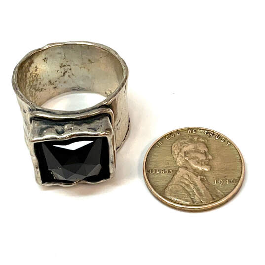 Designer Silpada 925 Sterling Silver Black Hammered Smoky Quartz Ring image number 3