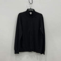 Womens Black Knitted Long Sleeve Mock Neck Full-Zip Cardigan Sweater Size L