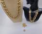 Vintage Trifari Brushed Gold Tone Faux Pearl Bead Necklaces & Leaf Brooch 155.2g image number 5