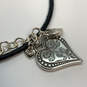 Designer Brighton Silver-Tone Black Leather Cord Heart Pendant Necklace image number 4