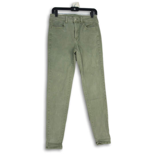 Womens Green Denim Medium Wash Stretch Skinny Leg Jeans Size 10 Long image number 1