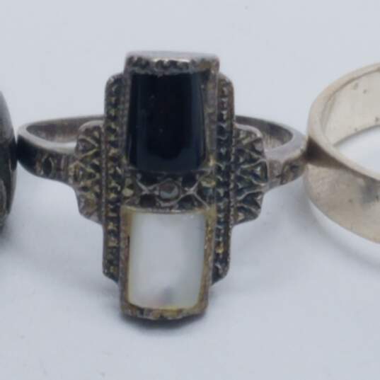 Sterling Silver MOP Onyx Glass Marcasite Ring Bundle 4pcs 17.7g DAMAGED image number 4