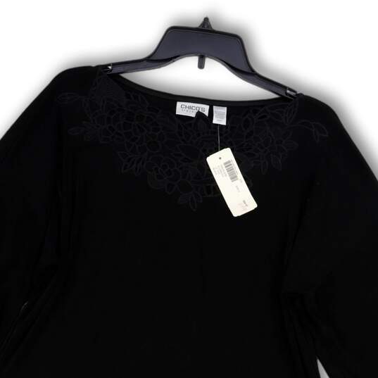 NWT Womens Black Embroidered Boat Neck Long Sleeve Pullover Blouse Top Size 2 image number 3