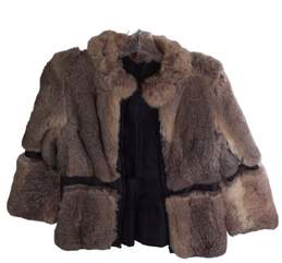 Womens Brown Faux Fur Long Sleeve Full Zip Bomber Jacket Size Medium