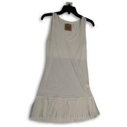 NWT Womens White Pleated Hem Round Neck Sleeveless Pullover Mini Dress Sz S