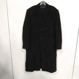 Mens Black Notch Collar Long Sleeve Pockets Button Front Overcoat Size 42