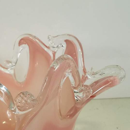 Murano Art Glass  Vintage White Crystal Pink Glass Bowl image number 4