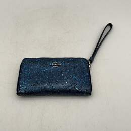Coach Womens Blue Glitter Credit Card Holder Zip Around Wallet Clutch